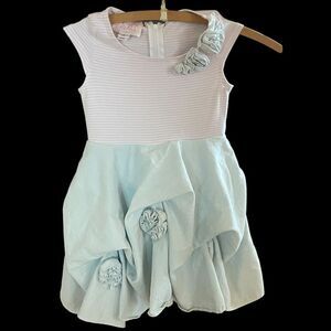 Biscotti girls gathered ruffles and roses Knit Cotton stripe and solid dress med